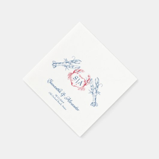 Kreeft Nautisch Monogram Script Marine Wedding Servet (Hoek)