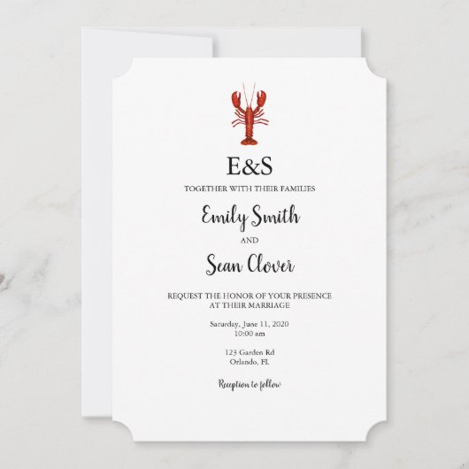 Kreeft nautische bruiloft monogram blauw gingham kaart (Voorkant)