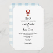 Kreeft nautische bruiloft monogram blauw gingham kaart (Voorkant / Achterkant)