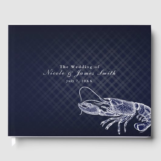 kreeft Navy Blue Elegant Chic Wedding Gastenboek (Voorkant)
