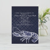  kreeft Navy Blue Elegant Invitations Kaart (Staand voorkant)