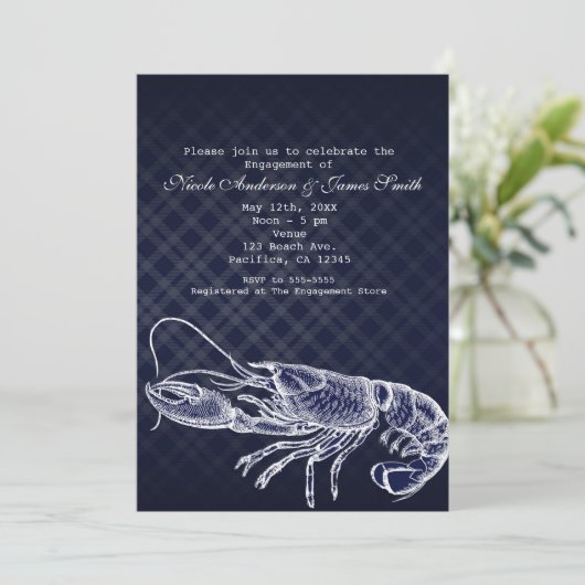  kreeft Navy Blue Elegant Invitations Kaart (Staand voorkant)