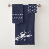 Kreeft Ocean Blauw & wit kust deco Bad Handdoek (Insitu)