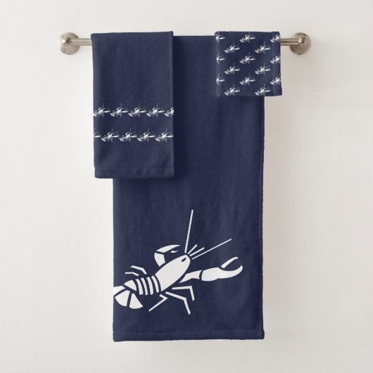 Kreeft Ocean Blauw & wit kust deco Bad Handdoek (Insitu)
