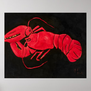 Kreeft op zwarte achtergrond, beroemd schilderij poster