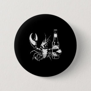 Kreeft Rivierkreeft Houdt Bierfles Grappige Kreeft Ronde Button 5,7 Cm
