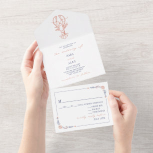 kreeft rood & blauw RSVP Boerderij bruiloft All In One Uitnodiging