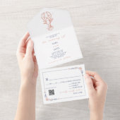  kreeft rood & blauw RSVP QR strand bruiloft All In One Uitnodiging (Afscheurbaar)