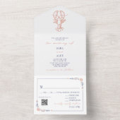 kreeft rood & blauw RSVP QR strand bruiloft All In One Uitnodiging (Binnen)