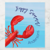 Kreeft rood blauw zee happy summer name wijn etiket (Enkel label)
