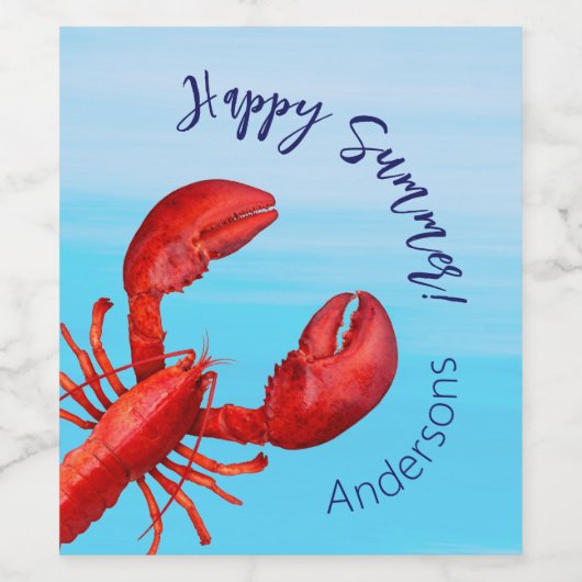 Kreeft rood blauw zee happy summer name wijn etiket (Enkel label)