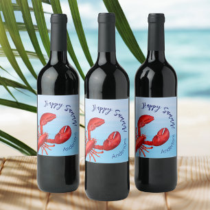 Kreeft rood blauw zee happy summer name wijn etiket