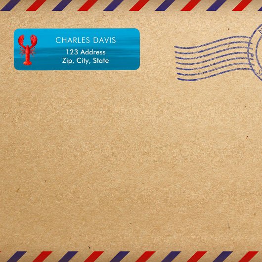 Kreeft rood blauw zee retouradres etiket