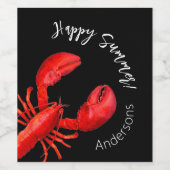 Kreeft rood zwart gelukkig zomer naam wijn etiket (Enkel label)