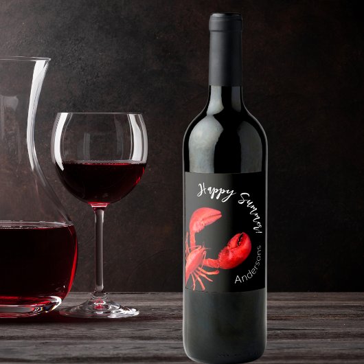 Kreeft rood zwart gelukkig zomer naam wijn etiket
