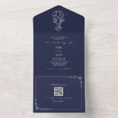 Kreeft rustieke strand bruiloft donkerblauw QR All In One Uitnodiging (Binnen)