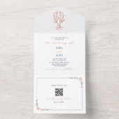 Kreeft rustieke strand bruiloft rood & blauw QR RS All In One Uitnodiging (Binnen)