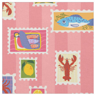 kreeft sardine citroen zeevruchten stempel collage stof