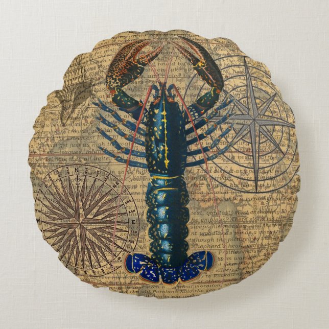 Kreeft Schelpdieren Zeevruchten Maine Classic Ocea Rond Kussen (Voorkant)