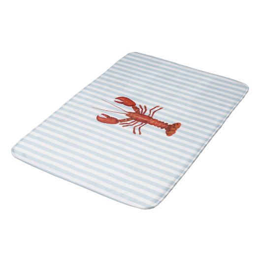 Kreeft schilderij nautisch blauw streep kust badmat (Gekanteld)