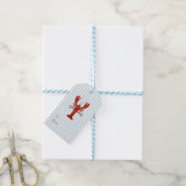 Kreeft schilderij nautisch blauw streep kust cadeaulabel (Met Touw)