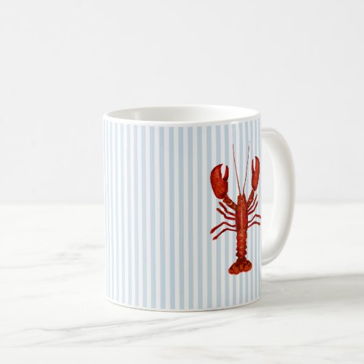 Kreeft schilderij nautisch blauw streep kust koffiemok (Voorkant rechts)