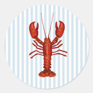 Kreeft schilderij nautisch blauw streep kust ronde sticker