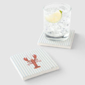 Kreeft schilderij nautisch blauw streep kust stenen onderzetter (Zijkant)