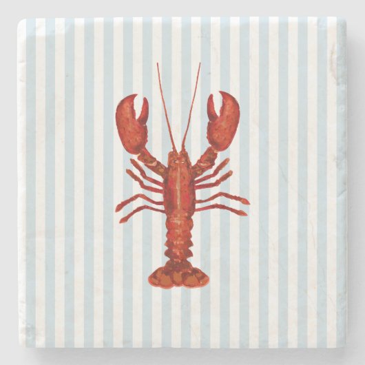 Kreeft schilderij nautisch blauw streep kust stenen onderzetter (Voorkant)