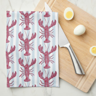 Kreeft Schilderij Nautisch Blauw Streep Kust Theedoek