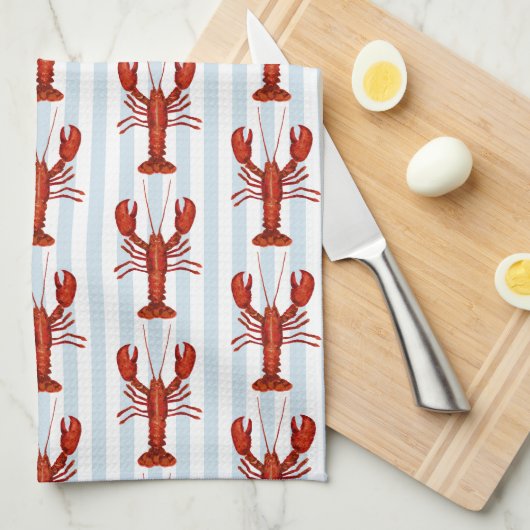 Kreeft schilderij nautisch blauw streep kust theedoek (Quarter Fold)