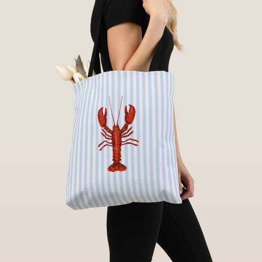 Kreeft schilderij nautisch blauw streep kust tote bag (Dichtbij)