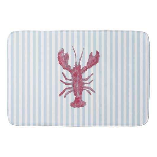 Kreeft Schilderij Nautisch Blauwe Streep Kust Badmat (Voorkant)