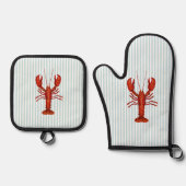 Kreeft schilderij nautische kust ovenwant & pannenlap set (Voorkant)