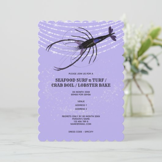 Kreeft snoer lichten vis schaal lila rivierkreeft kaart (Staand voorkant)