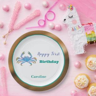 Kreeft Sterrenbeeld 1e Verjaardag Goud & Teal Arti Papieren Bordje