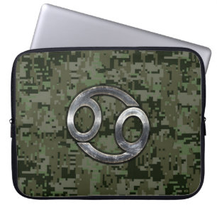 Kreeft Sterrenbeeld op groene digitale camouflage Laptop Sleeve