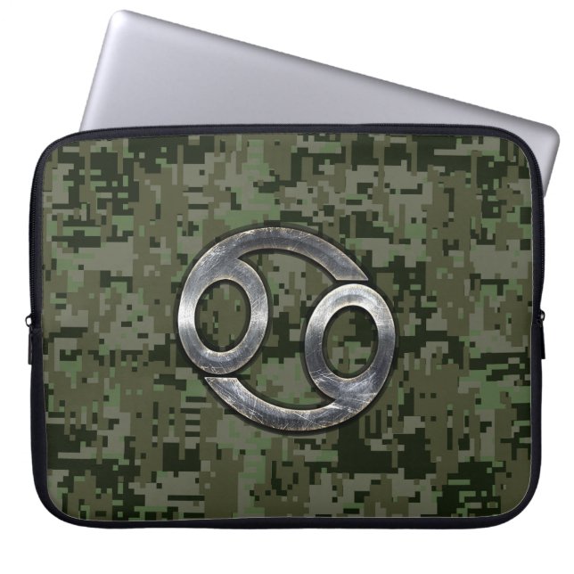 Kreeft Sterrenbeeld op groene digitale camouflage Laptop Sleeve (Voorkant)