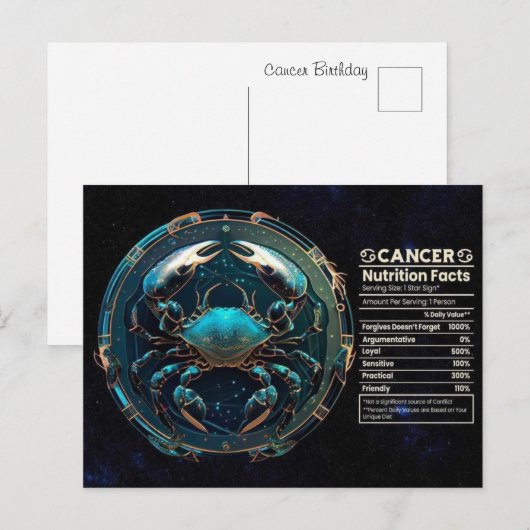 Kreeft Sterrenbeeld Verjaardagsansichtkaart Briefkaart (Voorkant / Achterkant)