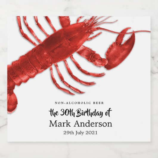 kreeft thema verjaardagsfeestje bier etiket (Enkel label)