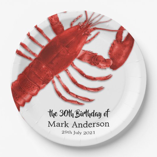 kreeft thema verjaardagsfeestje papieren bordje (Voorkant)