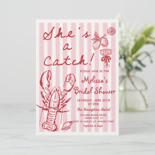 Kreeft Ze is een Catch Bruids Douche Uitnodiging (Staand voorkant)