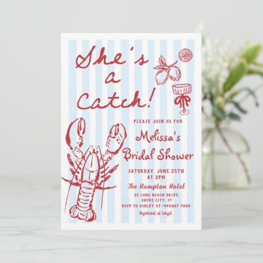 Kreeft Ze is een Catch Bruids Douche Uitnodiging (Staand voorkant)