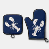 Kreeft Zeevruchten Marine Blauw en Wit Elegant Ovenwant & Pannenlap Set (Voorkant)