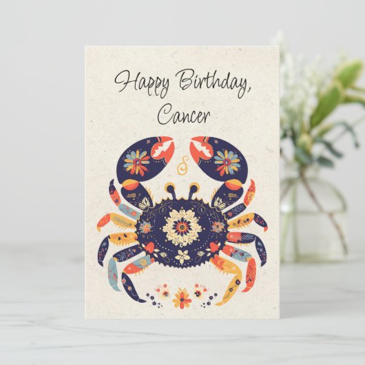 Kreeft Zodiac Bloemen Verjaardag Flat Kaart (Staand voorkant)