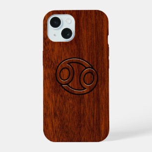 Kreeft Zodiac Symbool op Mahonie Stijl Decor iPhone 15 Case