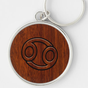 Kreeft Zodiac Symbool op Mahonie Stijl Decor Sleutelhanger