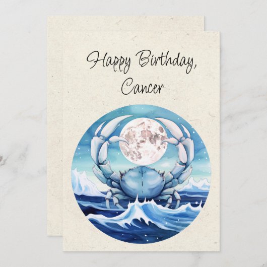 Kreeft Zodiac Waterverf Verjaardag Flat Kaart (Voorkant / Achterkant)