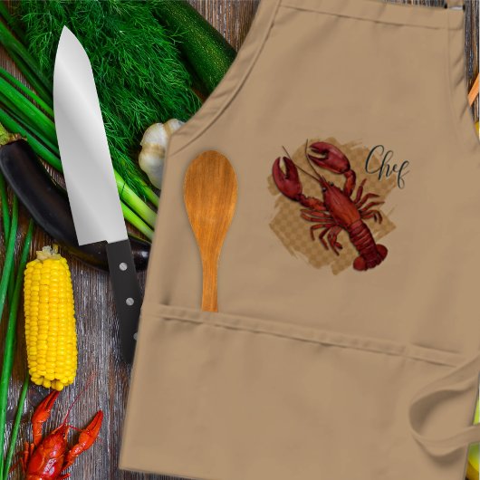 Kreeften Chef Rood en Taupe Standaard Schort