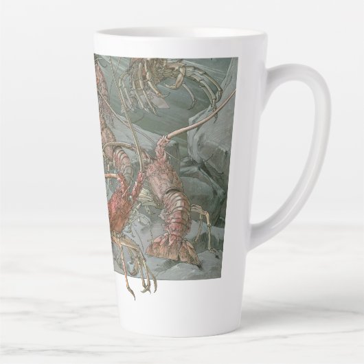 Kreeften in de oceaan, art nouveau latte mok (Rechts)
